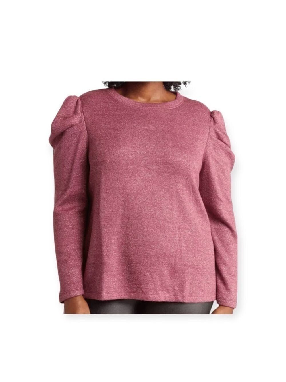 CeCe Women's Wine Pink Ruffle Long Sleeve Pullover Sweater Sz 1X Babies Shimmery